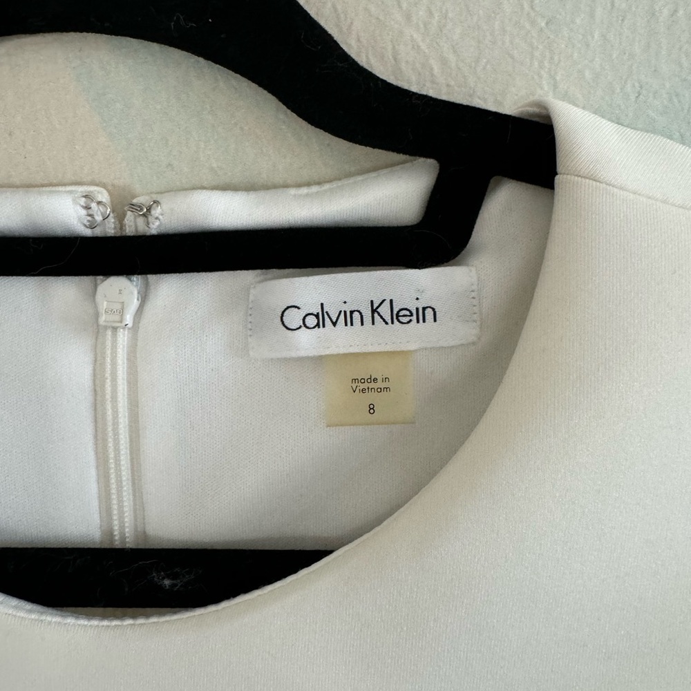 CALVIN KLEIN Scuba Colorblock Sleeveless Sheath Dress Tan Baby Blue Black Size 8 - Picture 3 of 11